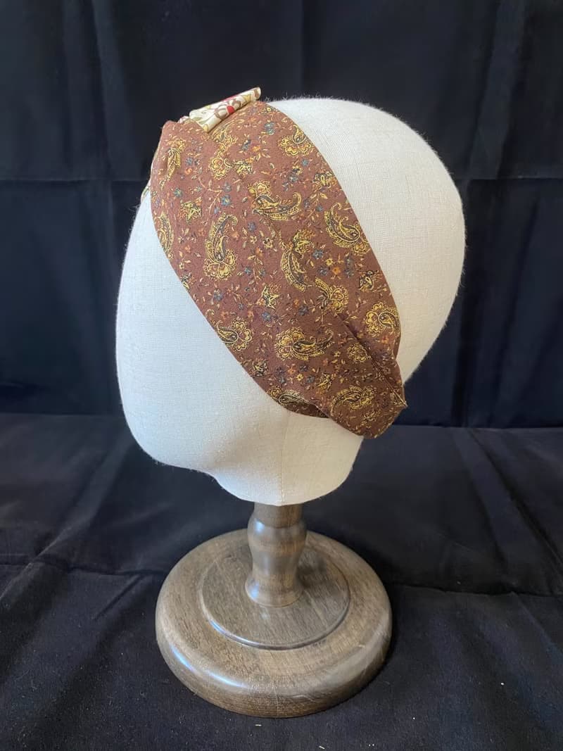 巧克力馬賽/雙色扭結髮帶/日本印花布