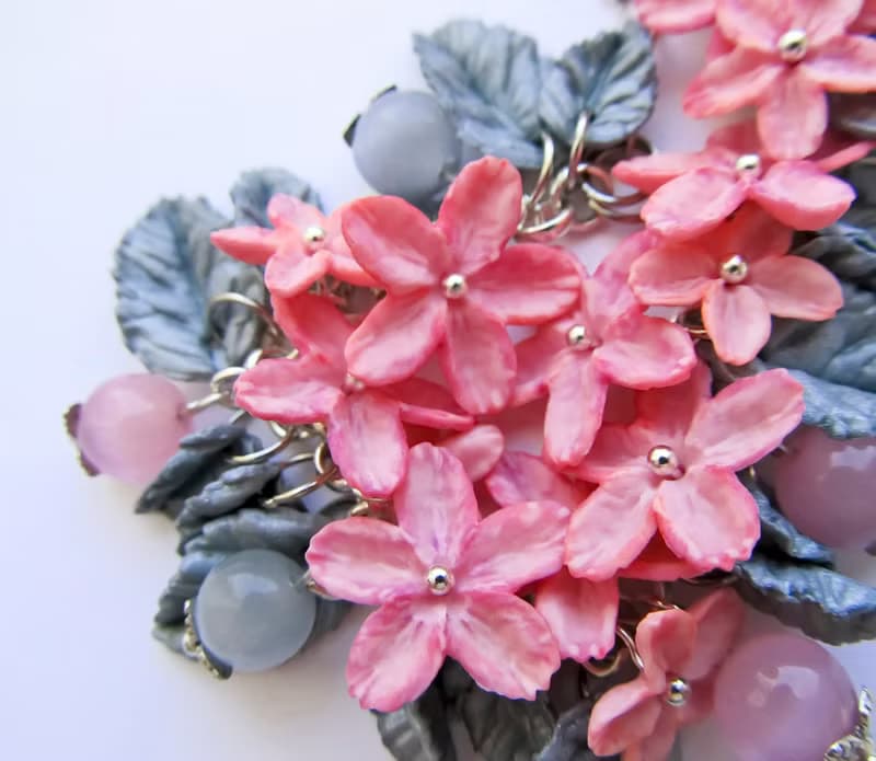 Flowers bracelet Pink flower Floral bracelet Flower clay