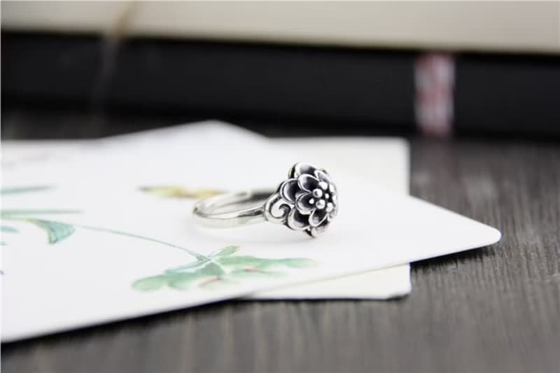 Real S 925 Thai Sterling Silver Women Handmade Flower Rings Vintage Ethnic Open