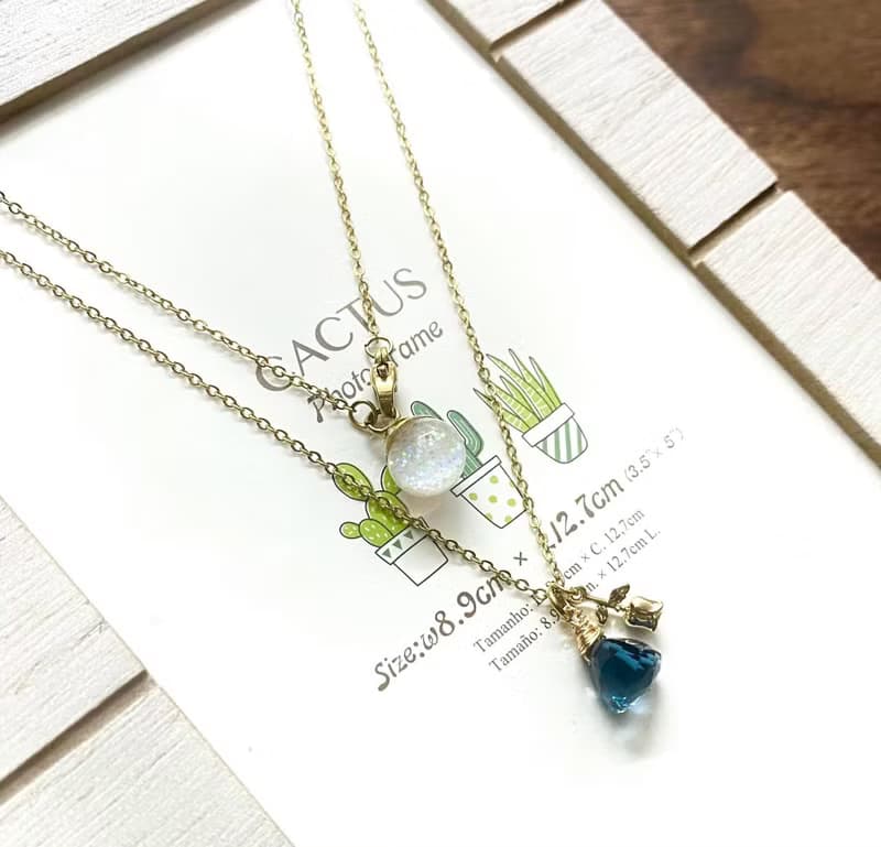 天然石英石 倫敦藍 玫瑰 雪花玻璃球項鍊【野玫瑰之淚】