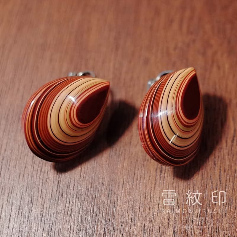 村上推朱 特撰推朱 高級漆器 層層堆砌 稀有 夾式耳環 復古耳環