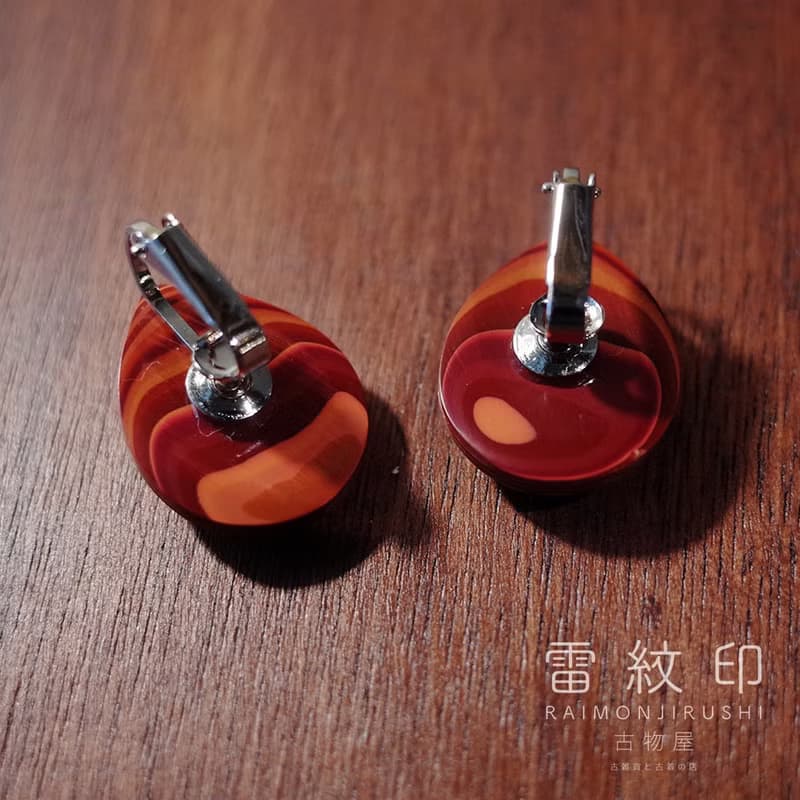 村上推朱 特撰推朱 高級漆器 層層堆砌 稀有 夾式耳環 復古耳環