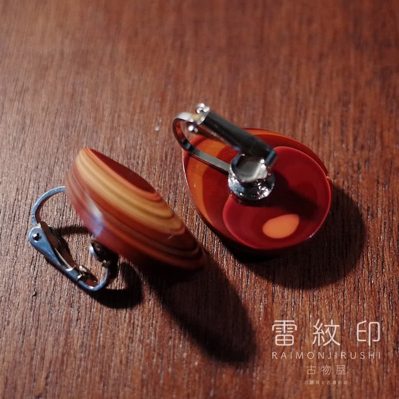 村上推朱 特撰推朱 高級漆器 層層堆砌 稀有 夾式耳環 復古耳環