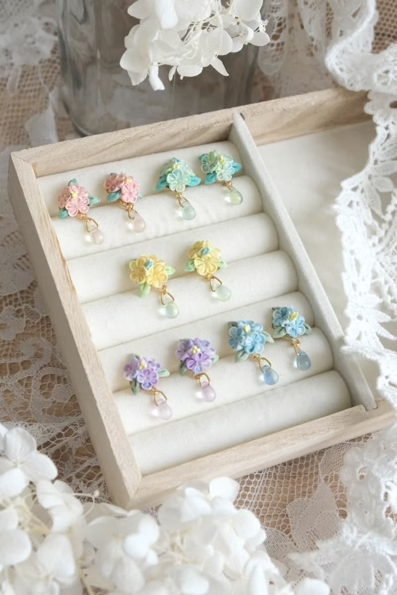 紫式 日系捧花耳釘 細工花布花