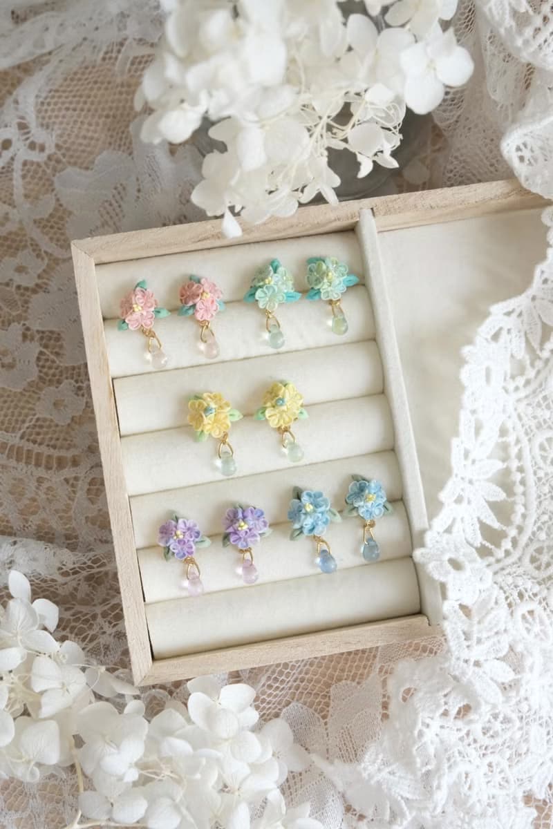 紫式 日系捧花耳釘 細工花布花