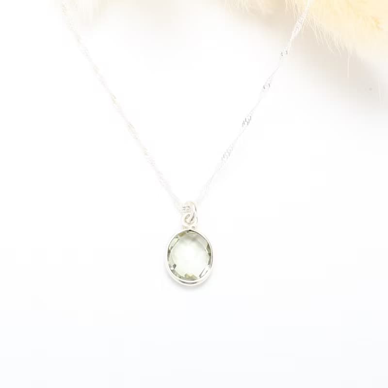 【Angel & Me】綠精靈 氣質橢圓 綠水晶 s925 純銀 項鍊 生日禮物
