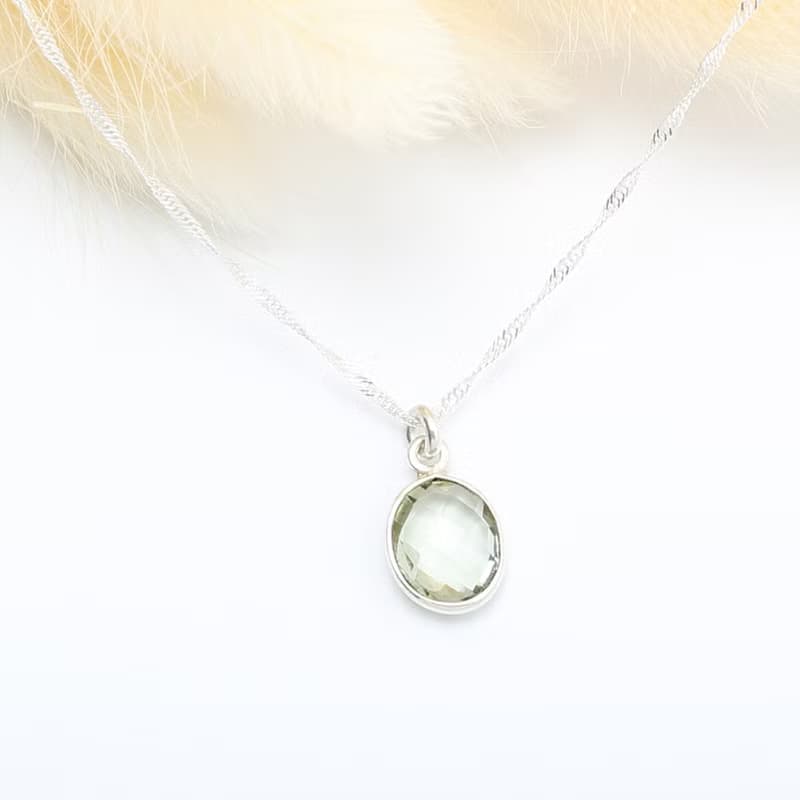【Angel & Me】綠精靈 氣質橢圓 綠水晶 s925 純銀 項鍊 生日禮物