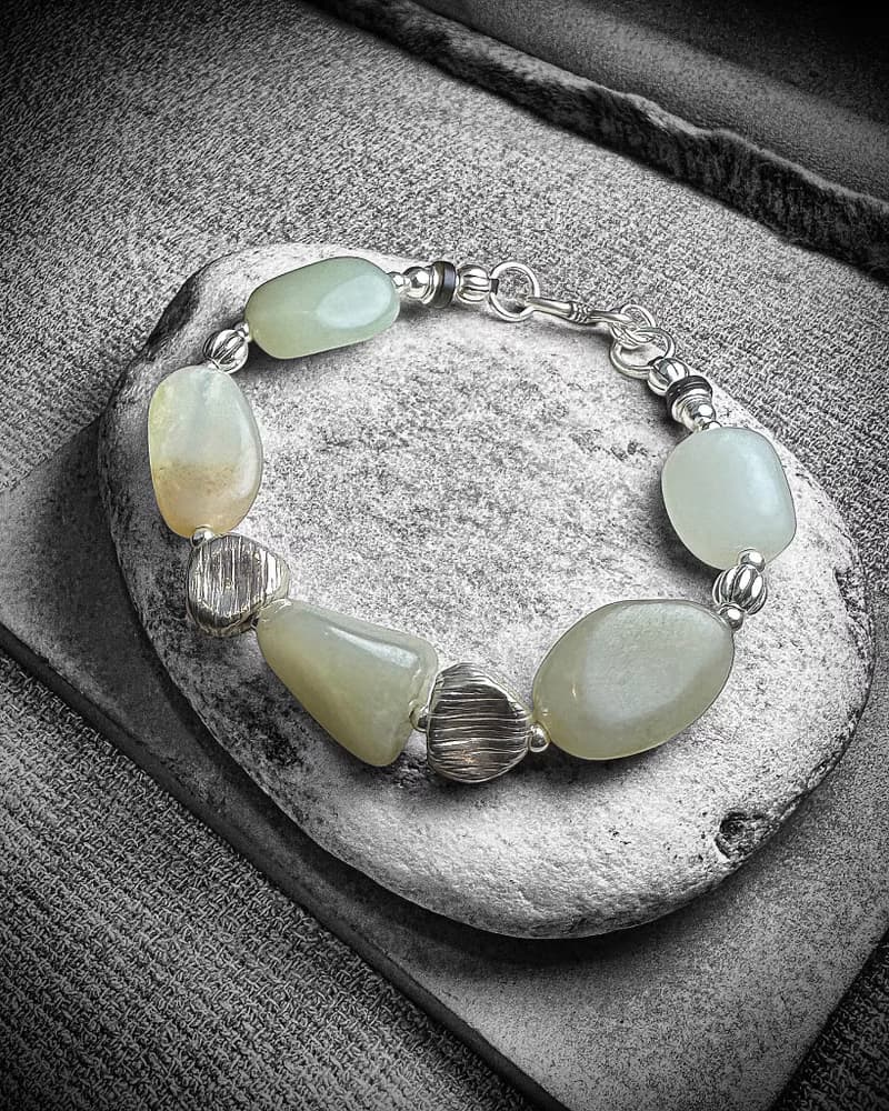 和田青白玉 隨形銀製手鍊