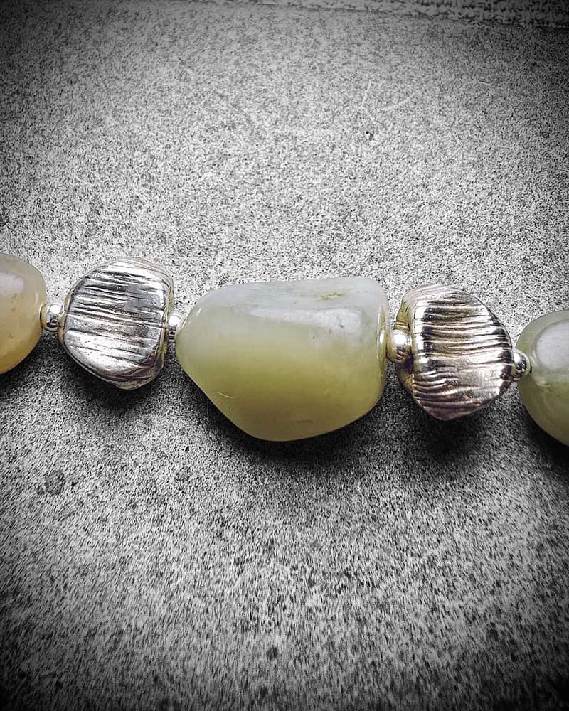 和田青白玉 隨形銀製手鍊
