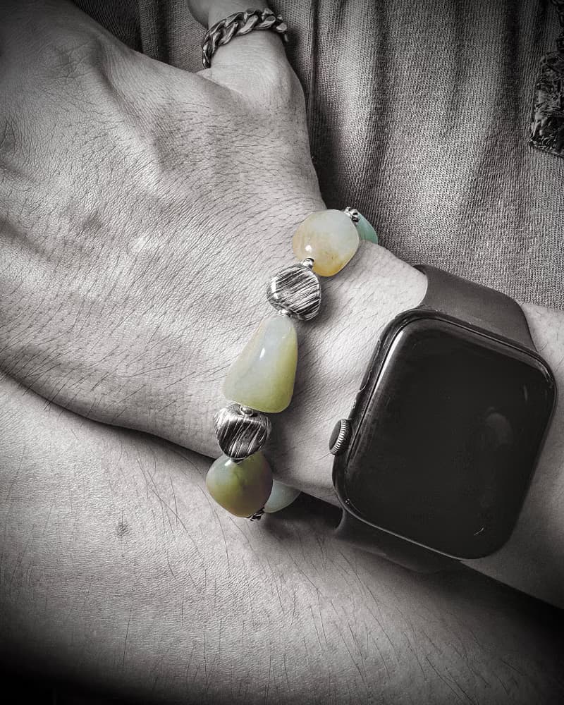 和田青白玉 隨形銀製手鍊