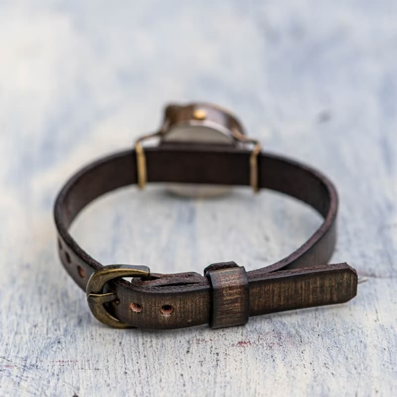 窺視著池面的青蛙 江戶文字手錶 S 墨綠