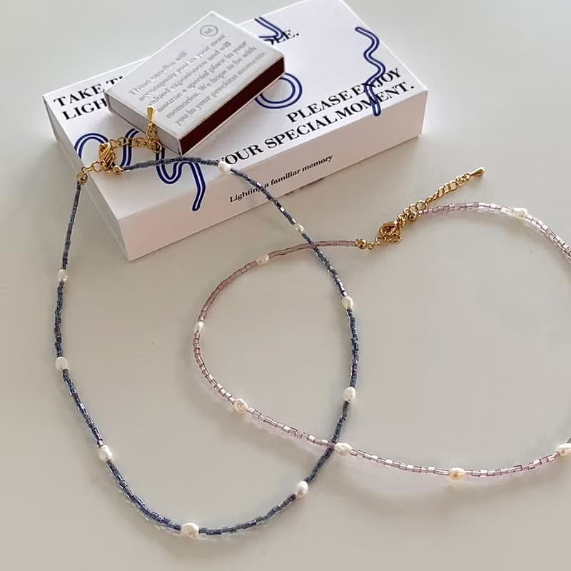 透光小方珠鑲淡水珍珠 Beads Pearls Necklace