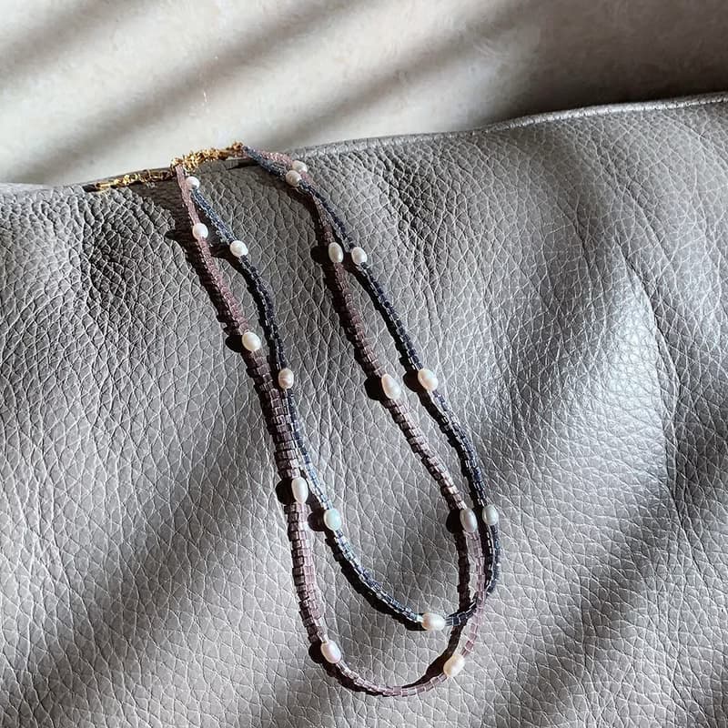透光小方珠鑲淡水珍珠 Beads Pearls Necklace