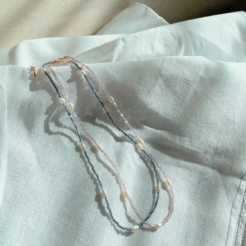 透光小方珠鑲淡水珍珠 Beads Pearls Necklace