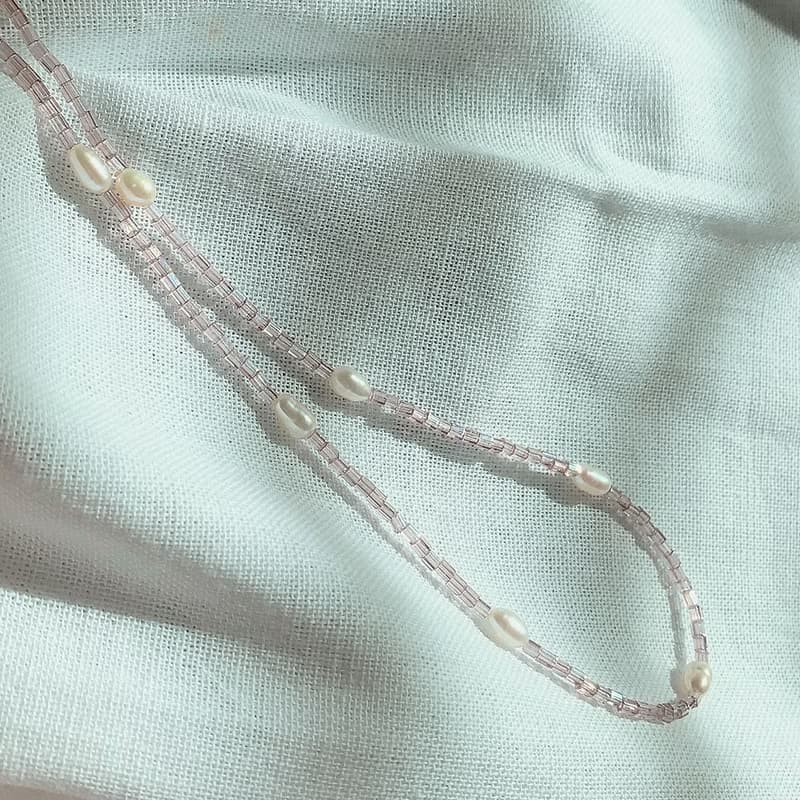 透光小方珠鑲淡水珍珠 Beads Pearls Necklace