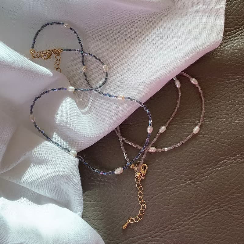 透光小方珠鑲淡水珍珠 Beads Pearls Necklace