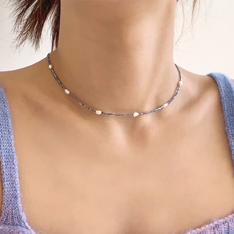 透光小方珠鑲淡水珍珠 Beads Pearls Necklace