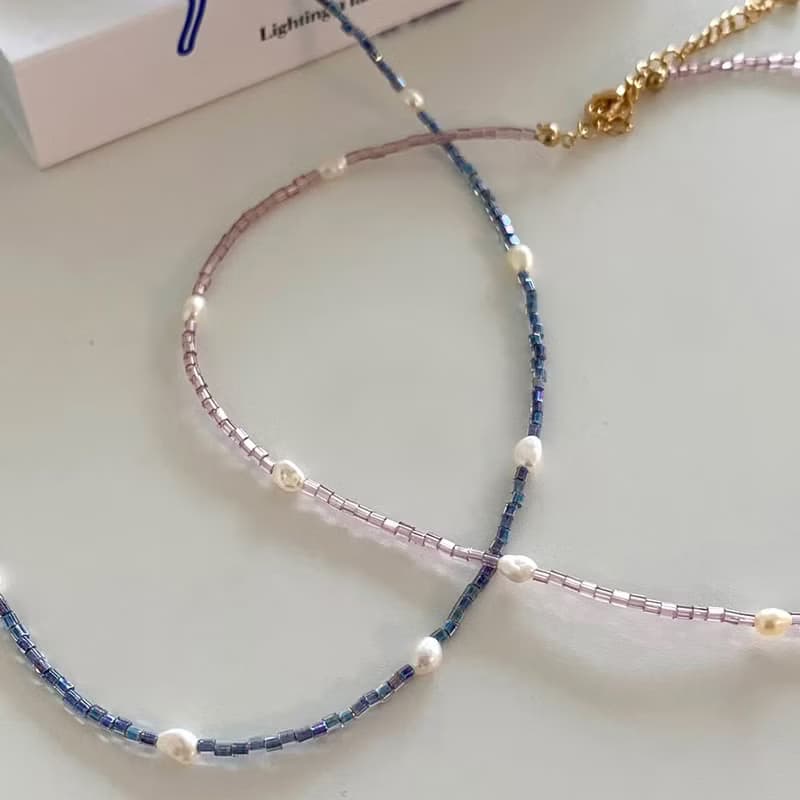 透光小方珠鑲淡水珍珠 Beads Pearls Necklace