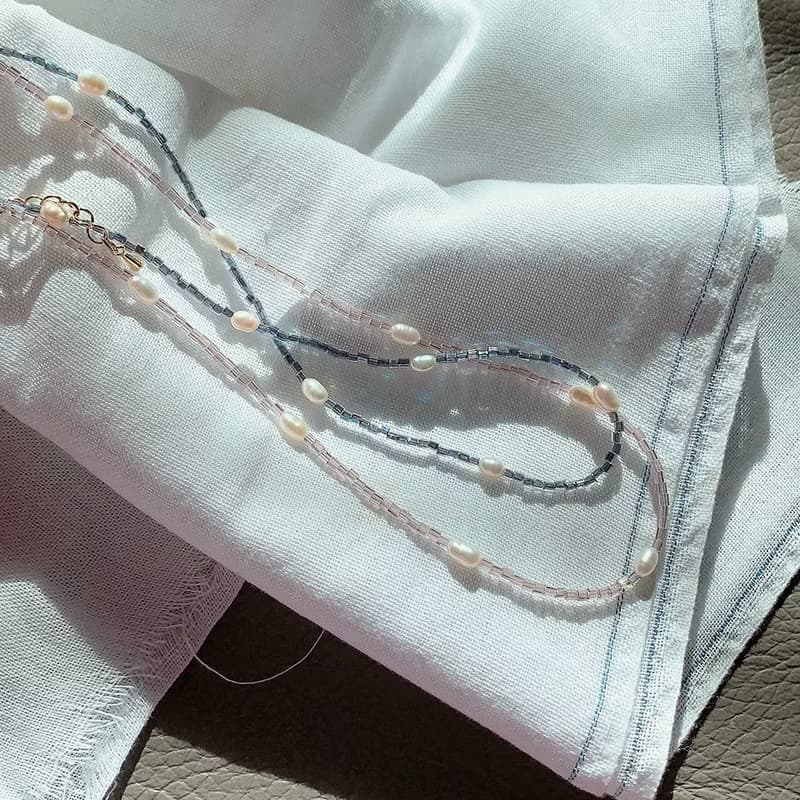 透光小方珠鑲淡水珍珠 Beads Pearls Necklace