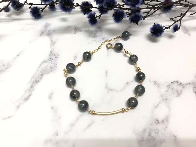 快速出貨14kgf注金  14Kgf手鍊 天然藍髮晶手鍊