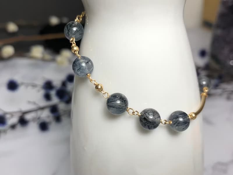 快速出貨14kgf注金  14Kgf手鍊 天然藍髮晶手鍊