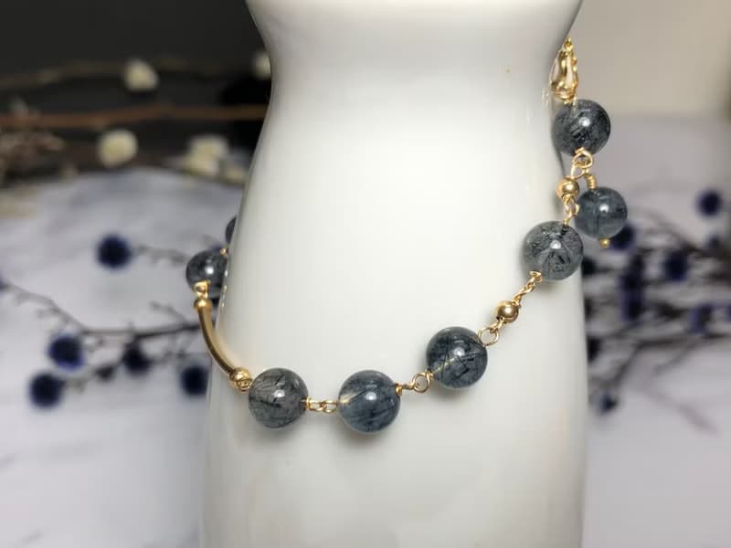 快速出貨14kgf注金  14Kgf手鍊 天然藍髮晶手鍊