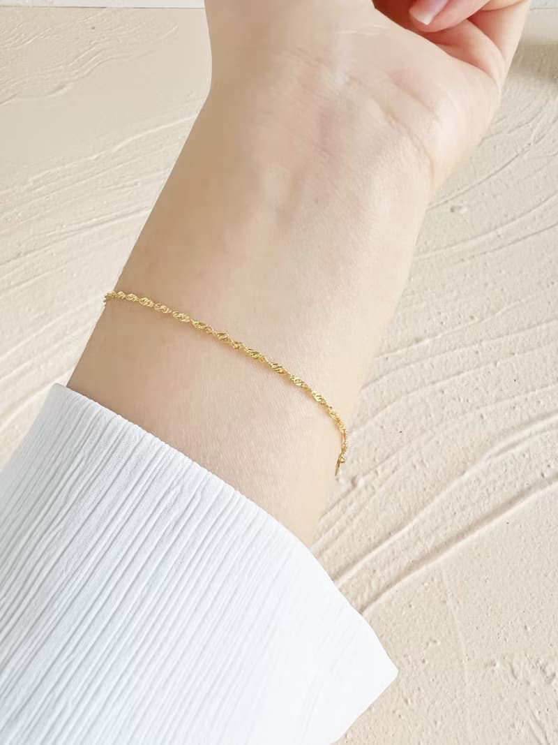 【情人節禮盒】925純銀金色翻轉細手鍊－波光 # 純銀 多層次 超細