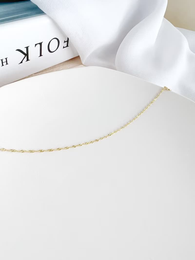 【情人節禮盒】925純銀金色翻轉細手鍊－波光 # 純銀 多層次 超細