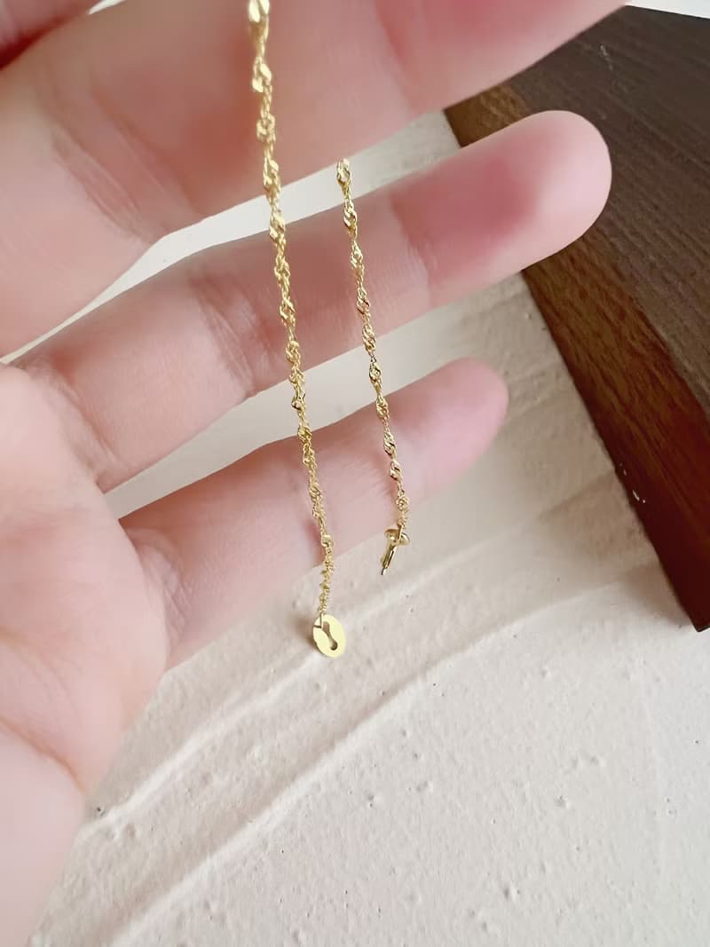 【情人節禮盒】925純銀金色翻轉細手鍊－波光 # 純銀 多層次 超細