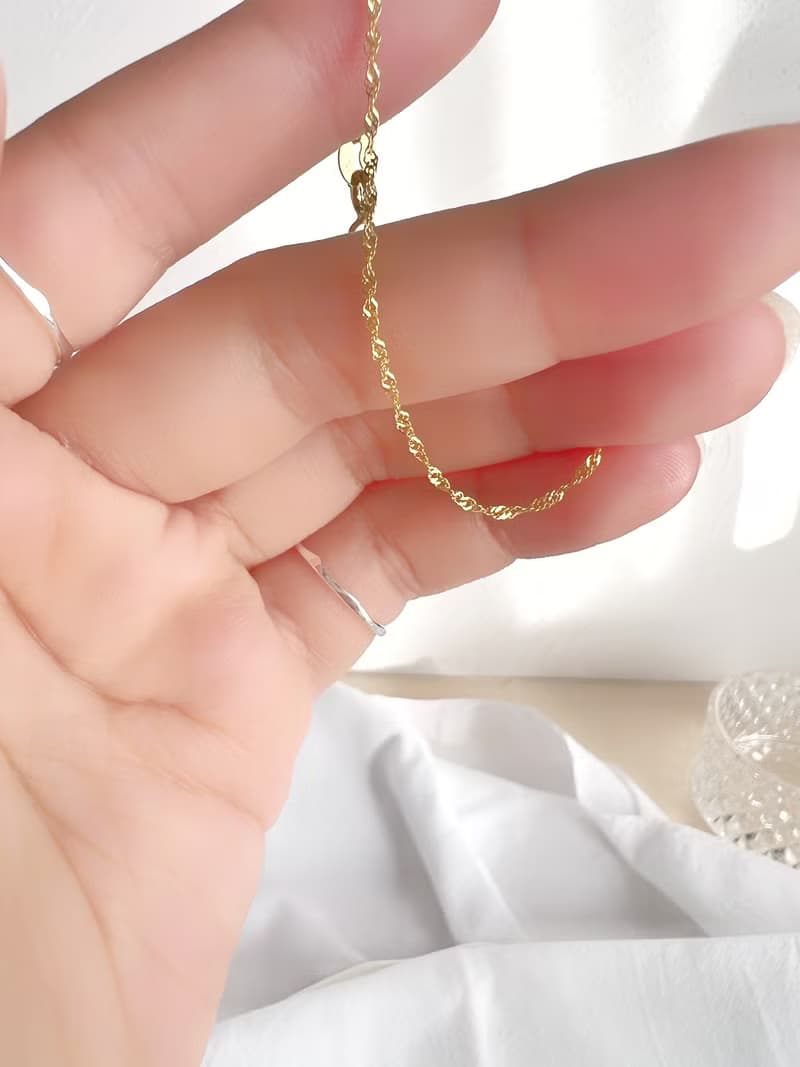 【情人節禮盒】925純銀金色翻轉細手鍊－波光 # 純銀 多層次 超細