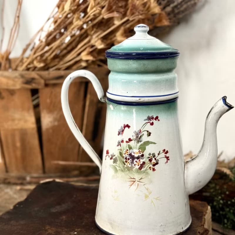 30973法國古董琺瑯咖啡壺French antique enamel coffee pot