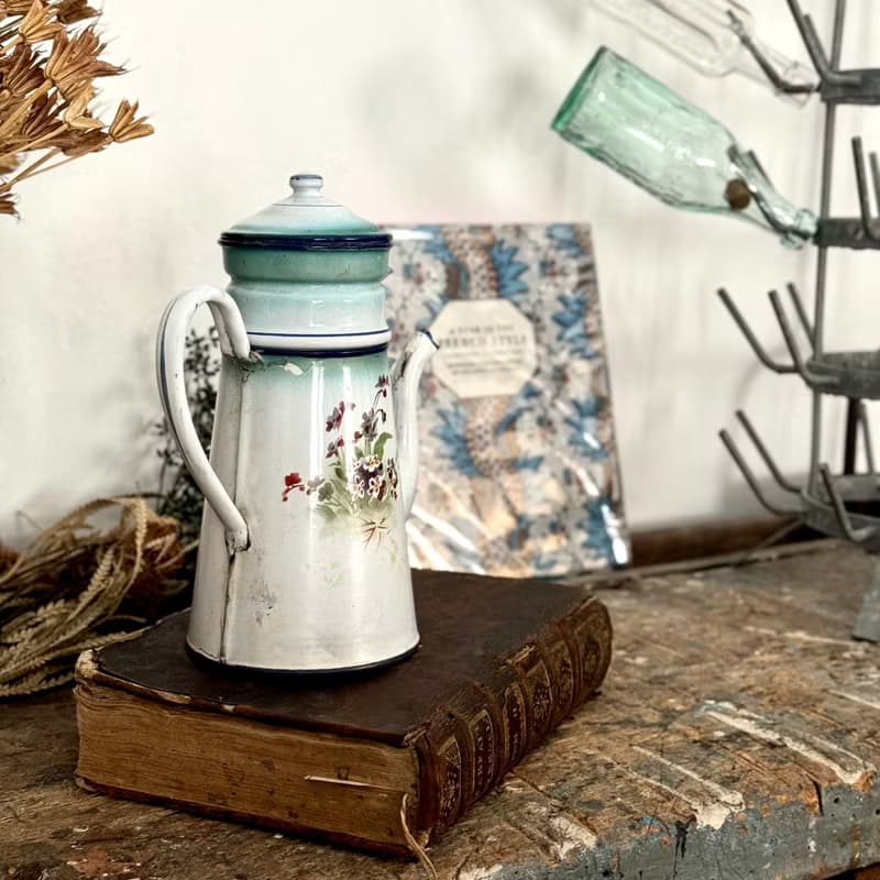 30973法國古董琺瑯咖啡壺French antique enamel coffee pot