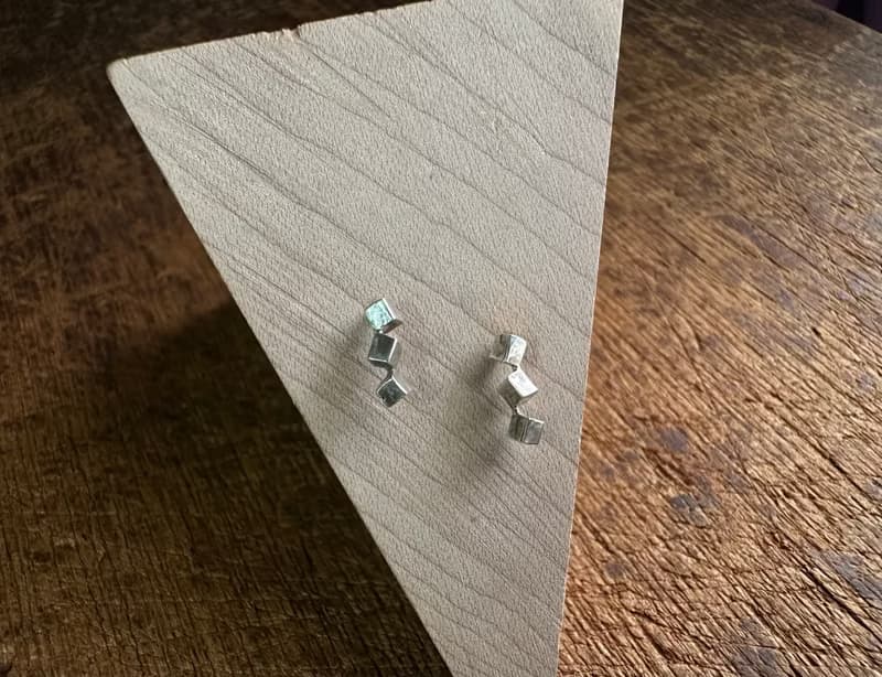 手作銀飾—正方體疊疊疊 cubex3 925純銀耳環 正方體 耳針式耳環