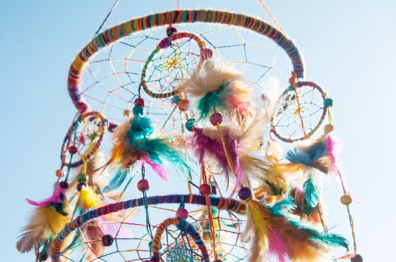 民族風掛飾 boho 手工編織棉麻捕夢網吊飾dream Cather-彩虹星辰