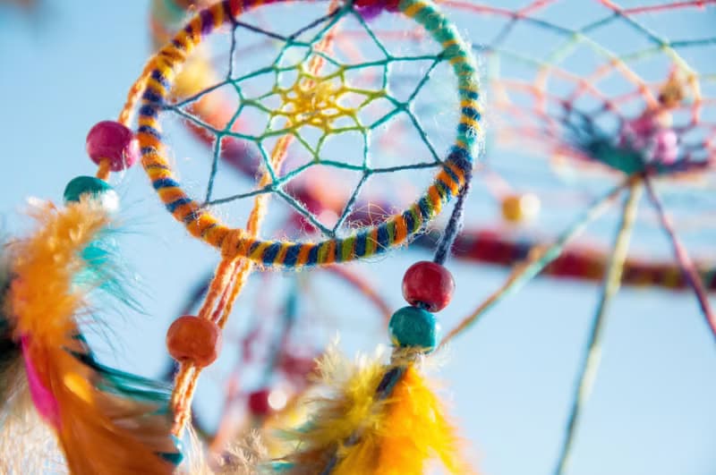 民族風掛飾 boho 手工編織棉麻捕夢網吊飾dream Cather-彩虹星辰
