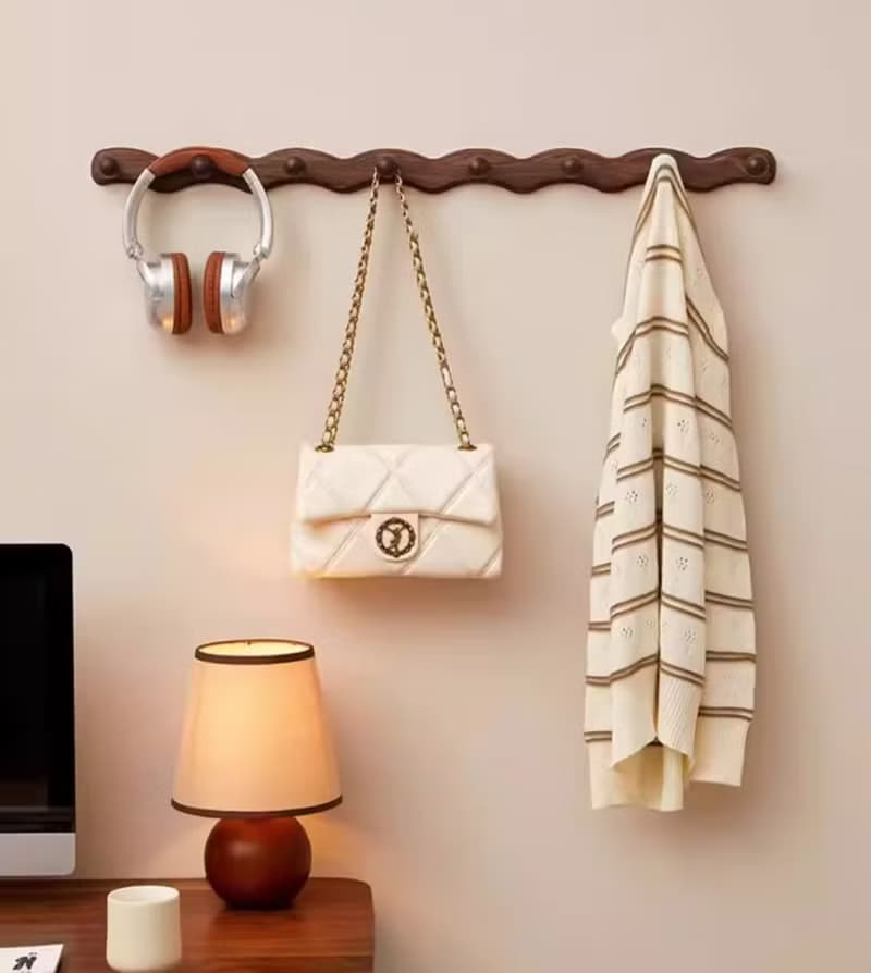 波浪掛衣桿 牆上衣帽收納掛鉤 實木衣架