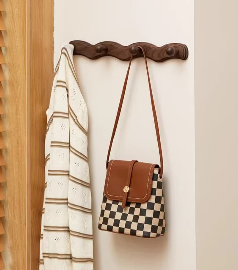 波浪掛衣桿 牆上衣帽收納掛鉤 實木衣架