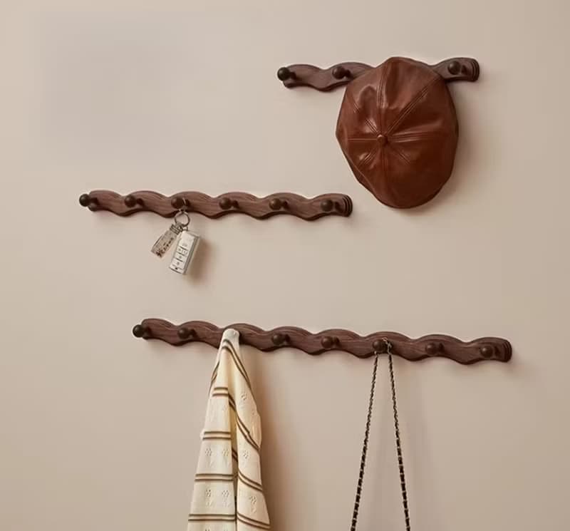 波浪掛衣桿 牆上衣帽收納掛鉤 實木衣架