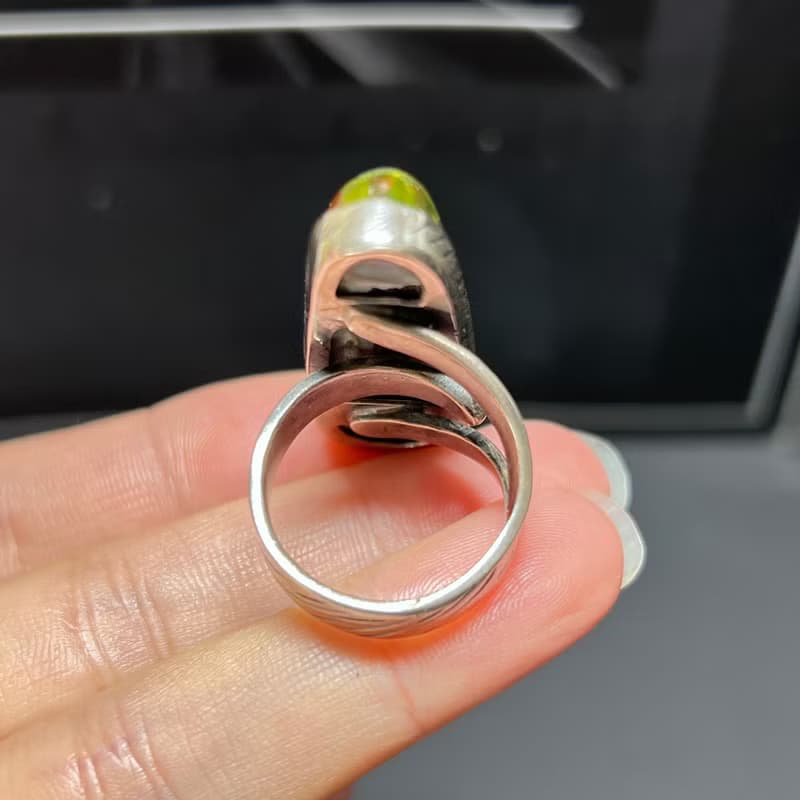 天然波羅的海琥珀戒指  特色風景珀 活口 s925銀鑲嵌