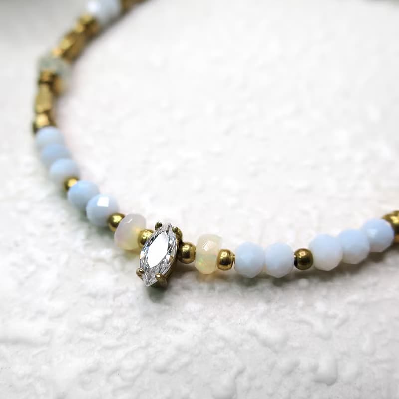 VIIART。弱水。天藍澳寶歐泊蛋白石鋯石黃銅手鍊