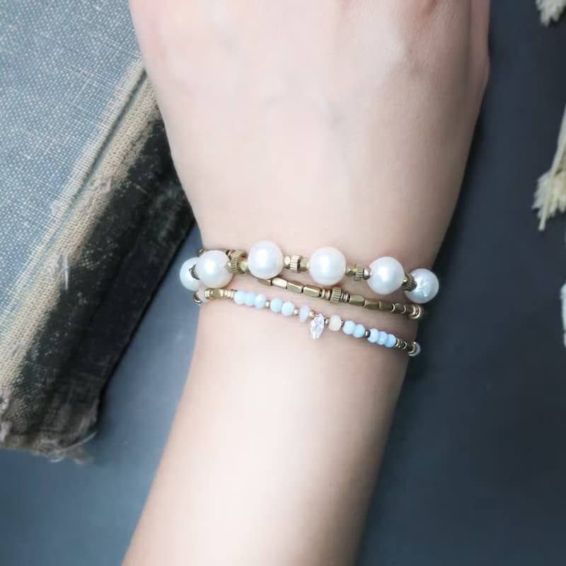 VIIART。弱水。天藍澳寶歐泊蛋白石鋯石黃銅手鍊