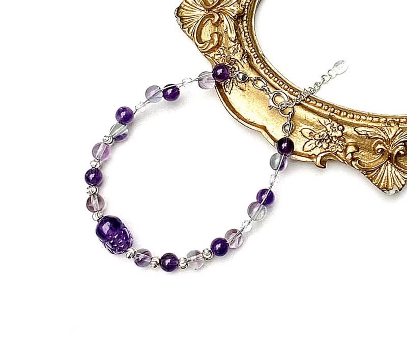 開智慧守護-雙色螢石x紫水晶x白水晶x紫水晶貔貅925純銀編織手鍊