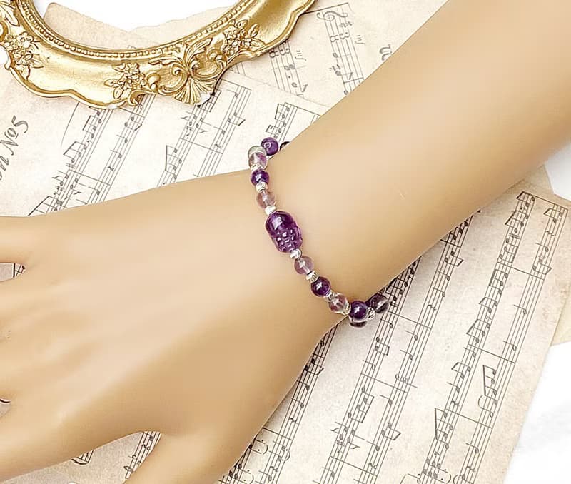 開智慧守護-雙色螢石x紫水晶x白水晶x紫水晶貔貅925純銀編織手鍊