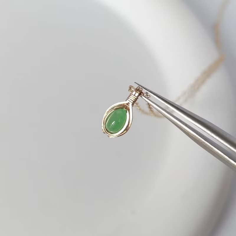 A貨緬甸陽綠翡翠項鍊小清新天然果綠翡翠鎖骨鏈 14KGF精緻感項鏈