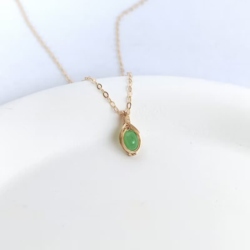 A貨緬甸陽綠翡翠項鍊小清新天然果綠翡翠鎖骨鏈 14KGF精緻感項鏈