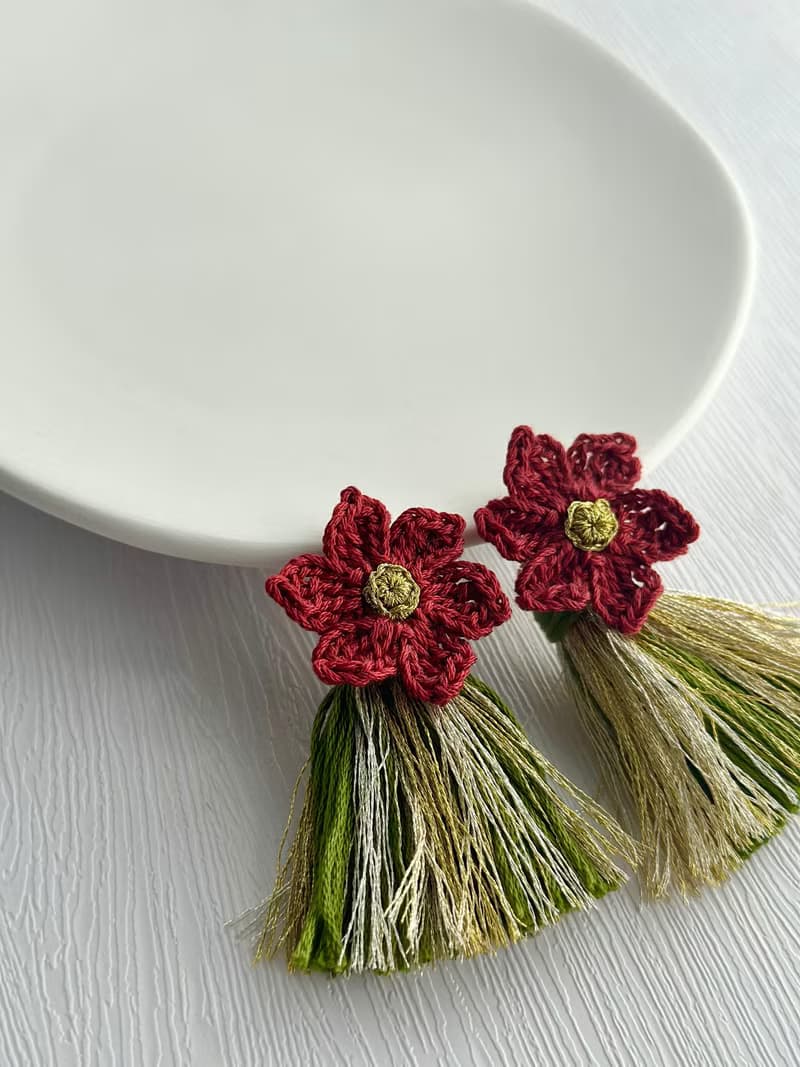 【Christmas Collection】聖誕紅花拼可拆式流蘇耳環
