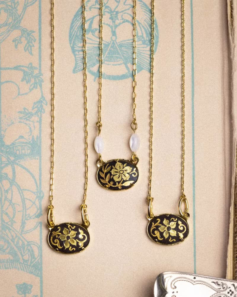 西班牙古董 大馬士革24K金屬鑲嵌工藝 花草圖 改製項鍊 鎖骨鍊