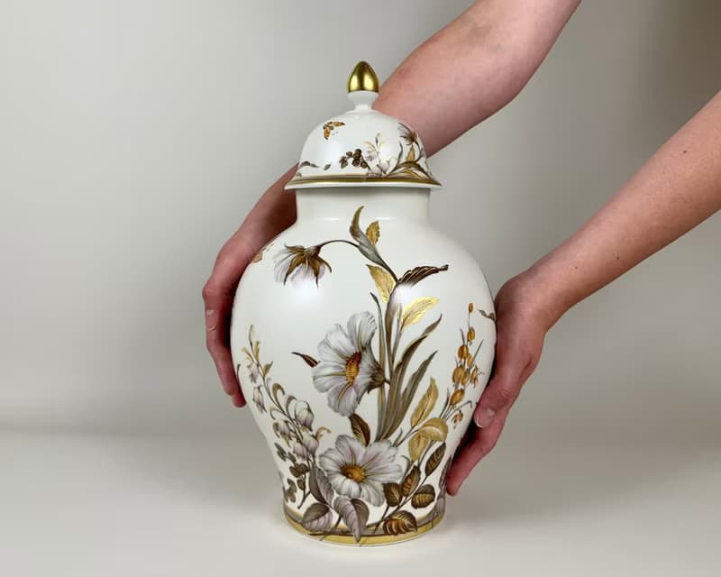 帶蓋陶瓷薑花瓶 Kaiser 夏日盛開 德國 1979-1990