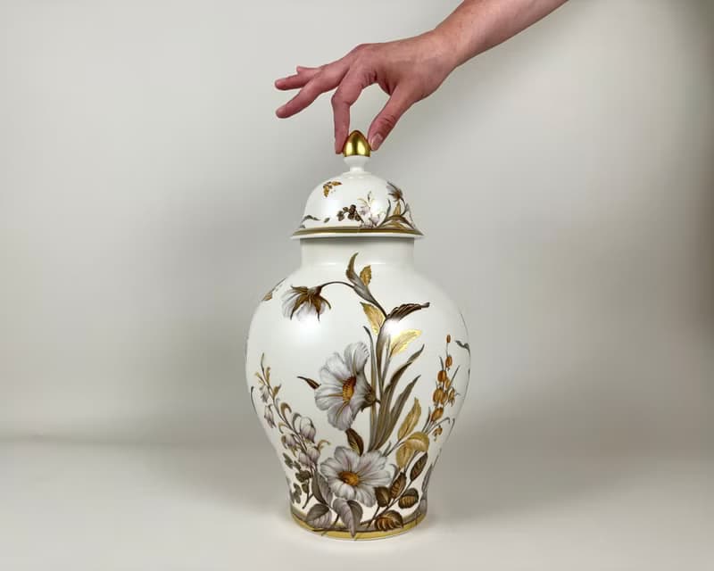 帶蓋陶瓷薑花瓶 Kaiser 夏日盛開 德國 1979-1990
