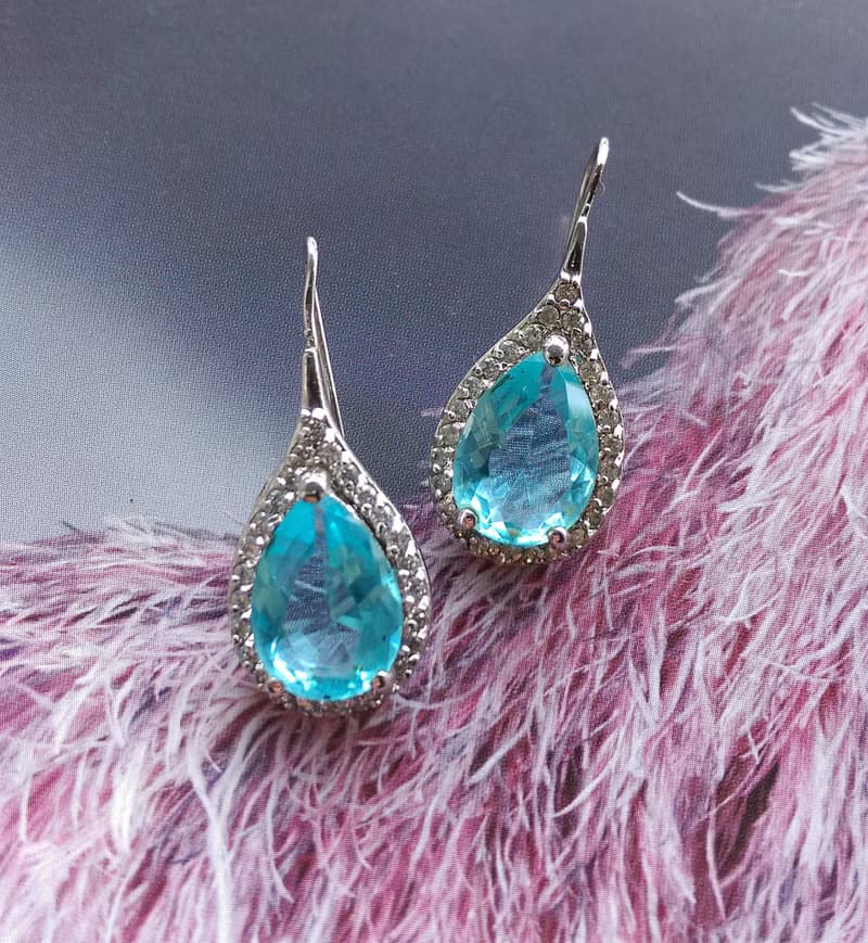 Vintage Jewelry 西洋古董飾品 藍沁 水滴 針式耳環